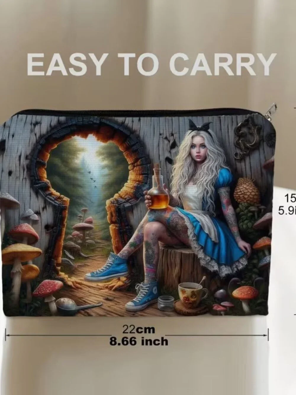 Halloween Dark Goth Steam Punk Alice Makeup Bag Double-Sided 6